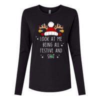 Look At Me Being All Festive And Shit Funny Christmas Tree Womens Cotton Relaxed Long Sleeve T-Shirt