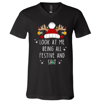 Look At Me Being All Festive And Shit Funny Christmas Tree V-Neck T-Shirt