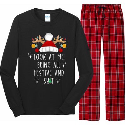 Look At Me Being All Festive And Shit Funny Christmas Tree Long Sleeve Pajama Set