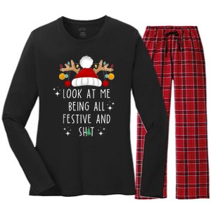 Look At Me Being All Festive And Shit Funny Christmas Tree Women's Long Sleeve Flannel Pajama Set 