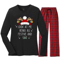 Look At Me Being All Festive And Shit Funny Christmas Tree Women's Long Sleeve Flannel Pajama Set 