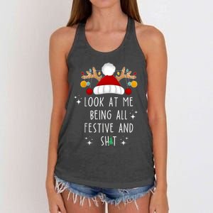 Look At Me Being All Festive And Shit Funny Christmas Tree Women's Knotted Racerback Tank