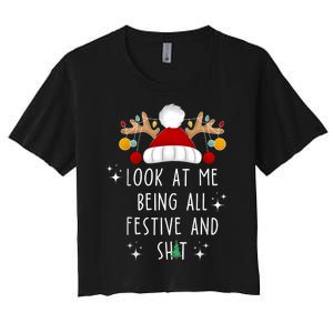 Look At Me Being All Festive And Shit Funny Christmas Tree Women's Crop Top Tee