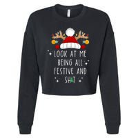 Look At Me Being All Festive And Shit Funny Christmas Tree Cropped Pullover Crew