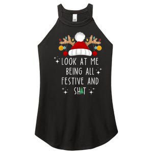 Look At Me Being All Festive And Shit Funny Christmas Tree Women's Perfect Tri Rocker Tank