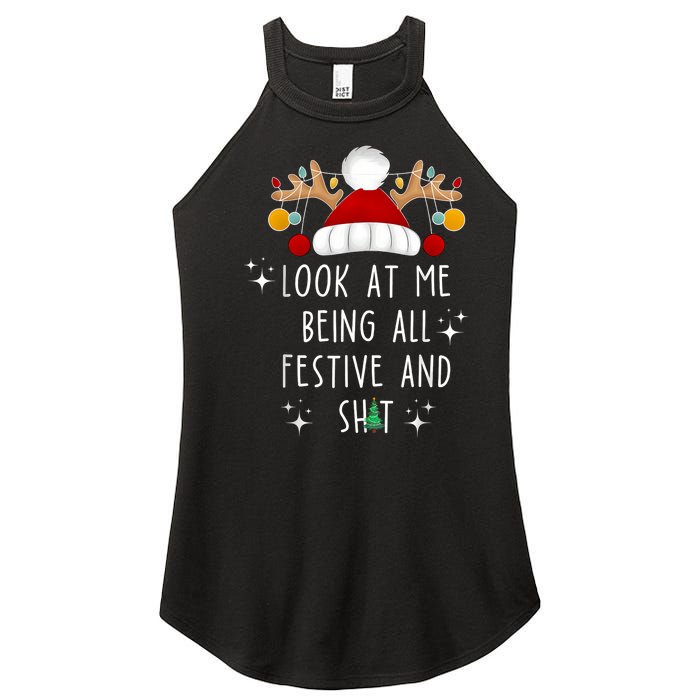 Look At Me Being All Festive And Shit Funny Christmas Tree Women's Perfect Tri Rocker Tank