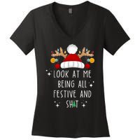 Look At Me Being All Festive And Shit Funny Christmas Tree Women's V-Neck T-Shirt