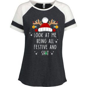 Look At Me Being All Festive And Shit Funny Christmas Tree Enza Ladies Jersey Colorblock Tee