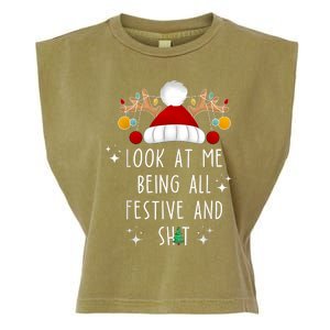 Look At Me Being All Festive And Shit Funny Christmas Tree Garment-Dyed Women's Muscle Tee