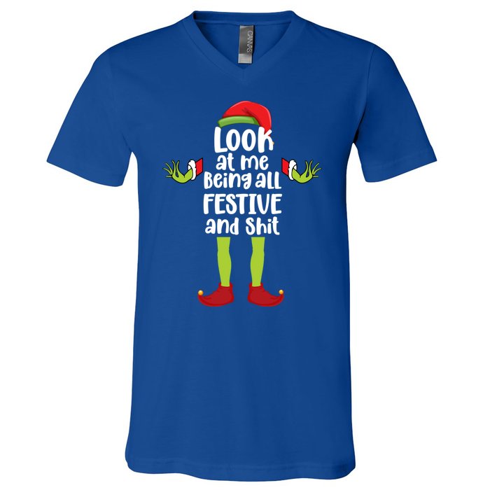 Look At Me Being All Festive And Shits Funny Xmas Christmas V-Neck T-Shirt