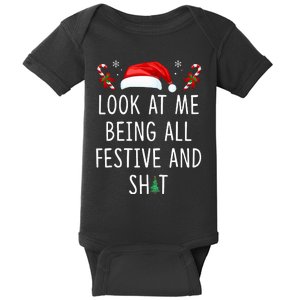 Look At Me Being All Festive And Shit Christmas Tree  Baby Bodysuit