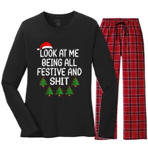 Look At Me Being All Festive And Shits Humorous Xmas Women's Long Sleeve Flannel Pajama Set 