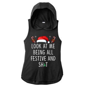 Look At Me Being All Festive And Shit Funny Christmas Tree  Ladies PosiCharge Tri-Blend Wicking Draft Hoodie Tank