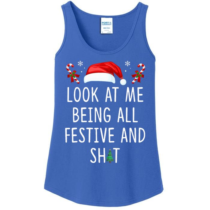 Look At Me Being All Festive And Shit Funny Christmas Tree  Ladies Essential Tank