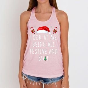 Look At Me Being All Festive And Shit Funny Christmas Tree  Women's Knotted Racerback Tank