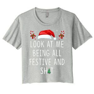 Look At Me Being All Festive And Shit Funny Christmas Tree  Women's Crop Top Tee