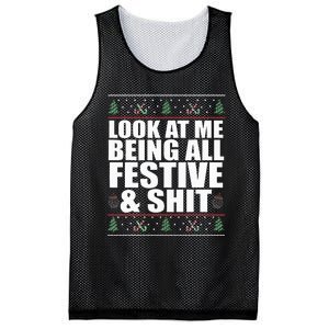 LOOK AT ME BEING ALL FESTIVE & SHIT Funny Ugly Sweater Meme Mesh Reversible Basketball Jersey Tank