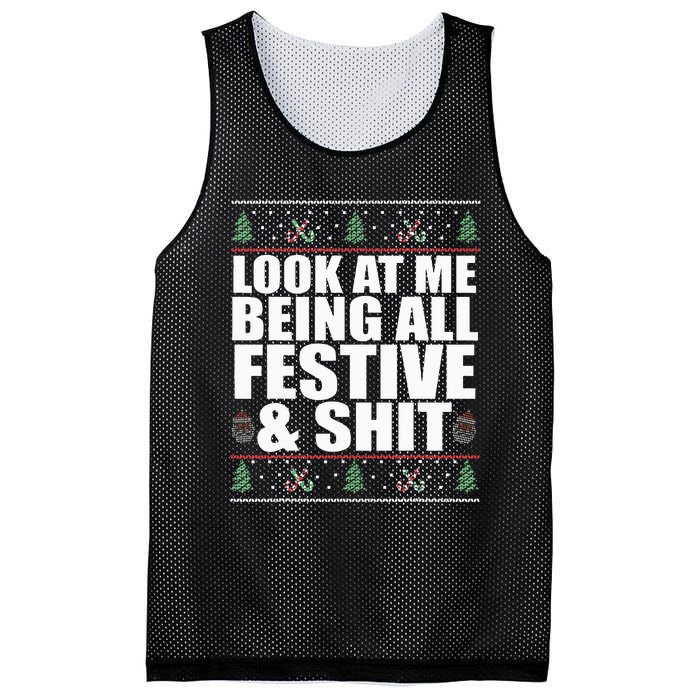 LOOK AT ME BEING ALL FESTIVE & SHIT Funny Ugly Sweater Meme Mesh Reversible Basketball Jersey Tank