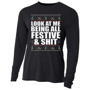 LOOK AT ME BEING ALL FESTIVE & SHIT Funny Ugly Sweater Meme Cooling Performance Long Sleeve Crew