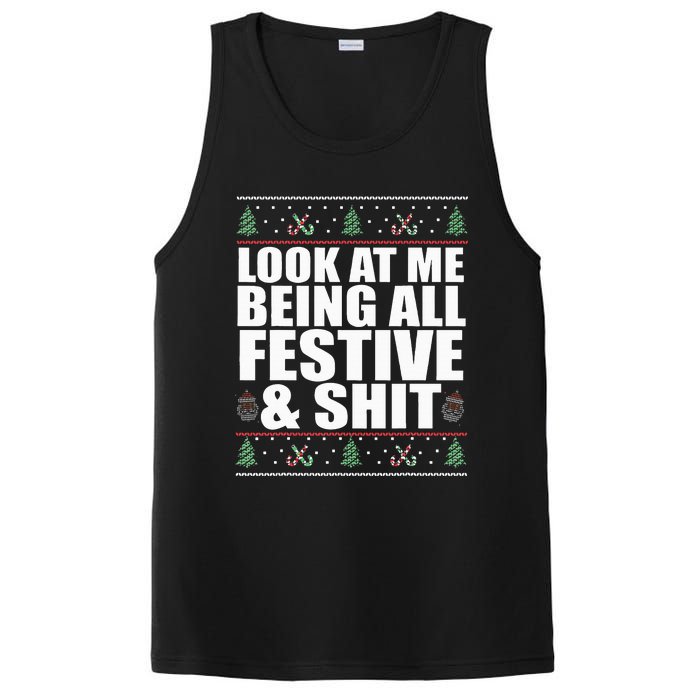 LOOK AT ME BEING ALL FESTIVE & SHIT Funny Ugly Sweater Meme PosiCharge Competitor Tank