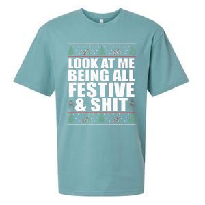 LOOK AT ME BEING ALL FESTIVE & SHIT Funny Ugly Sweater Meme Sueded Cloud Jersey T-Shirt