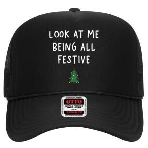 Look At Me Being All Festive Christmas Tree High Crown Mesh Back Trucker Hat