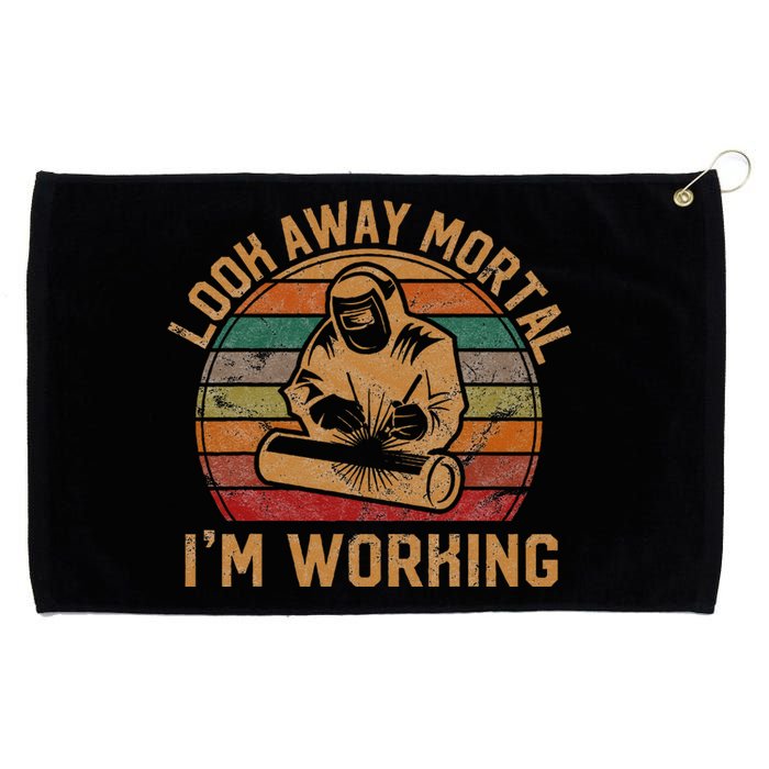 Look Away Mortal IM Working Welder Gift Welding Silhouette Grommeted Golf Towel