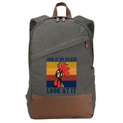 Look At My Pecker Look At It Apparel Funny Chicken Design Cotton Canvas Backpack