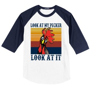 Look At My Pecker Look At It Apparel Funny Chicken Design Baseball Sleeve Shirt