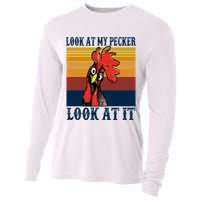Look At My Pecker Look At It Apparel Funny Chicken Design Cooling Performance Long Sleeve Crew