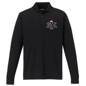 Look At Me Being All Festive and Shits Funny XmasChristmas Performance Long Sleeve Polo