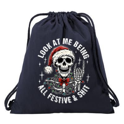 Look At Me Being All Festive And Funny Skeleton Drawstring Bag