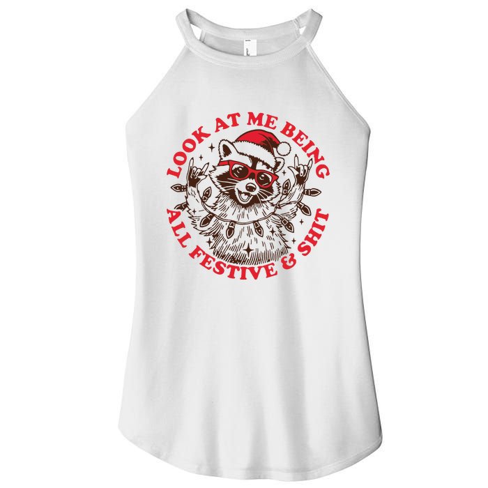 Look At Me Being All Festive Christmas Feral Girl Women's Perfect Tri Rocker Tank