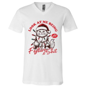 Look At Me Being All Festive Grumpy Cat Christmas V-Neck T-Shirt