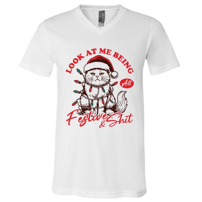 Look At Me Being All Festive Grumpy Cat Christmas V-Neck T-Shirt