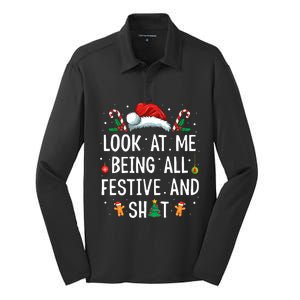 Look At Me Being All Festive And Shit Funny Christmas Silk Touch Performance Long Sleeve Polo