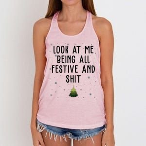 Look At Me Being All Festive And Shit Funny Christmas Women's Knotted Racerback Tank