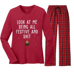 Look At Me Being All Festive And Shit Funny Christmas Women's Long Sleeve Flannel Pajama Set 