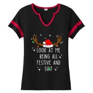 Look At Me Being All Festive And Funny Christmas Tree Ladies Halftime Notch Neck Tee