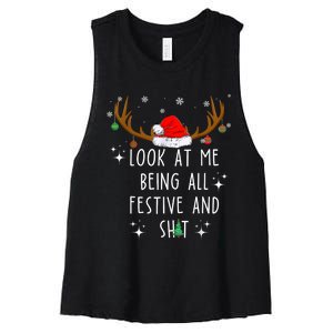 Look At Me Being All Festive And Funny Christmas Tree Women's Racerback Cropped Tank