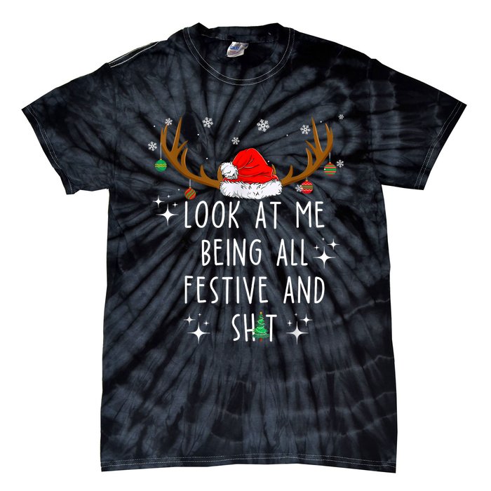 Look At Me Being All Festive And Funny Christmas Tree Tie-Dye T-Shirt