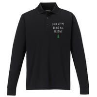 Look At Me Being All Festive Christmas Tree Graphic Xmas Performance Long Sleeve Polo