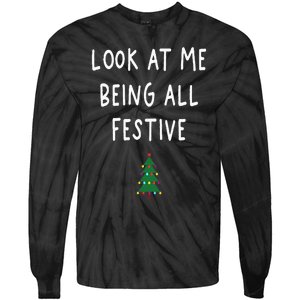 Look At Me Being All Festive Christmas Tree Graphic Xmas Tie-Dye Long Sleeve Shirt