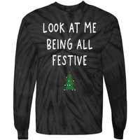 Look At Me Being All Festive Christmas Tree Graphic Xmas Tie-Dye Long Sleeve Shirt