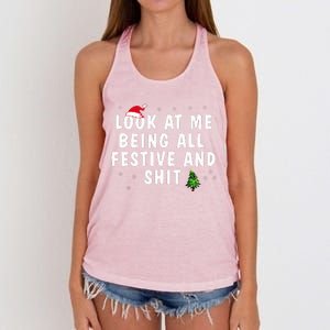 Look At Me Being All Festive And Shit Humorous Christmas  Women's Knotted Racerback Tank