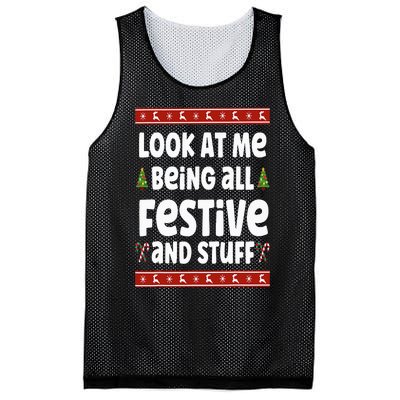 Look at me Being all Festive and Stuff Funny Ugly Sweater Mesh Reversible Basketball Jersey Tank