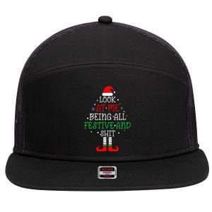 Look at Me Being All Festive and Shits Funny Christmas Santa 7 Panel Mesh Trucker Snapback Hat