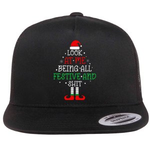 Look at Me Being All Festive and Shits Funny Christmas Santa Flat Bill Trucker Hat