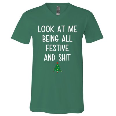 Look At Me Being All Festive And Shit Funny Christmas Tree V-Neck T-Shirt