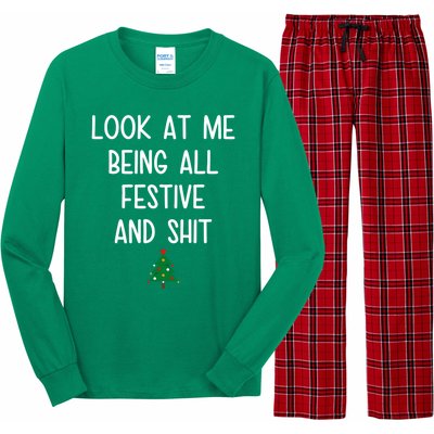 Look At Me Being All Festive And Shit Funny Christmas Tree Long Sleeve Pajama Set